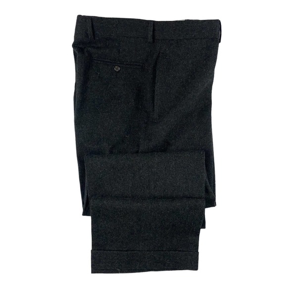 David Chu Gray Flannel Pure Wool Flat Front Mens Trouser Size 36x31 Excellent